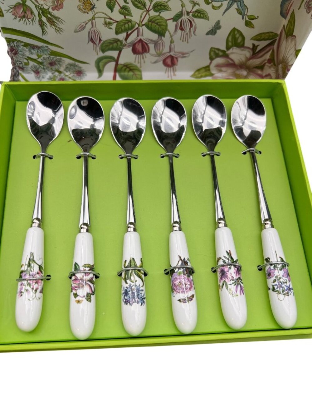 Portmeirion Botanic Garden 6 Piece Teaspoon Set With Floral Handles In Gift Box - Picture 4 of 6